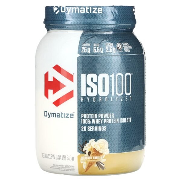 Dymatize ISO 100 Hydrolyzed whey protein isolate, Gourmet Vanilla, 1.34 LB