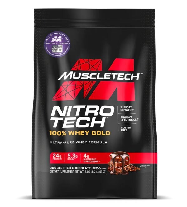 Muscletech Nitro Tech Whey Gold, Double Rich Chocolate, 8 LB, Build more Strength and Muscle