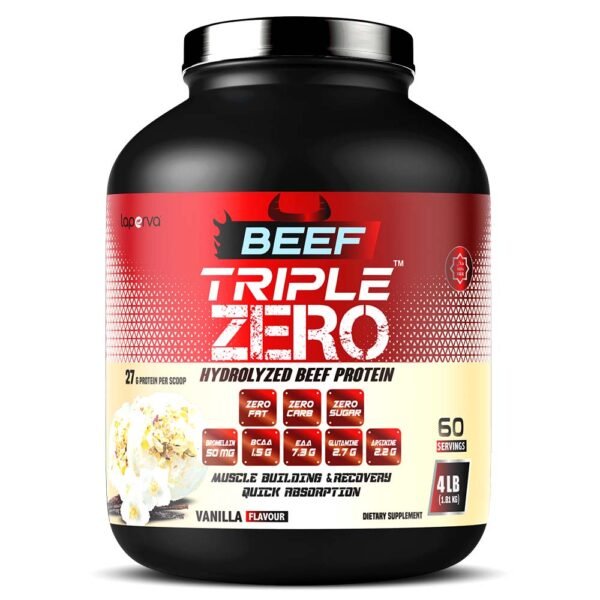 Laperva Beef Triple Zero Hydrolyzed, Vanilla, 4 LB, Halal Certified, 0 carb & 0 fat & 0 sugar