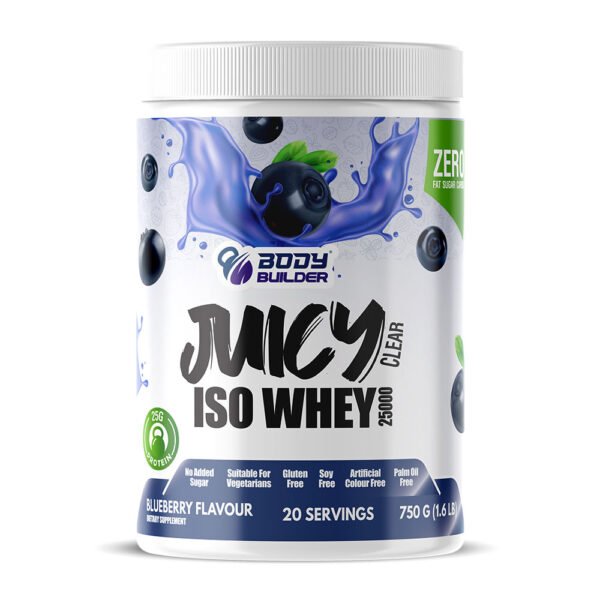 Body Builder Juicy Clear ISO Whey, Blueberry, 1.6 LB, 25 Gm Protein Per Serving